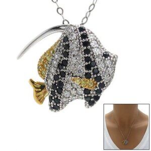 DAZZLING STERLING SILVER ANGEL FISH PENDANT WITH COLORFUL MULTI-PAVE CZS